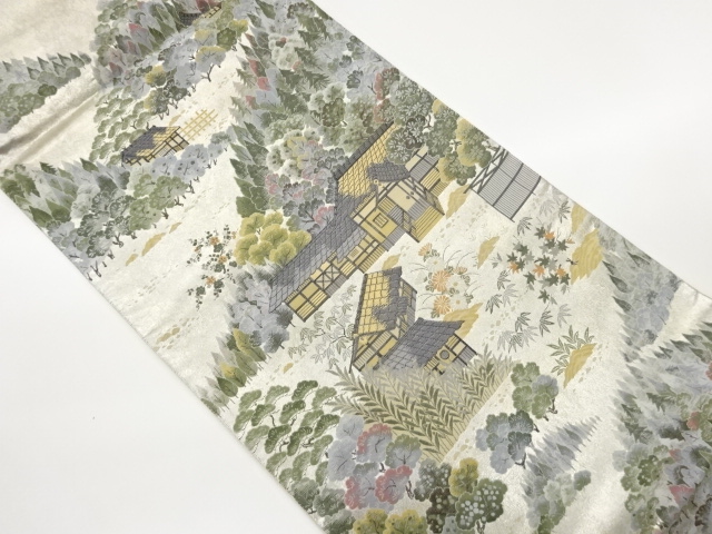 JAPANESE FUKURO OBI / PLATINUM FOIL / WOVEN TREES